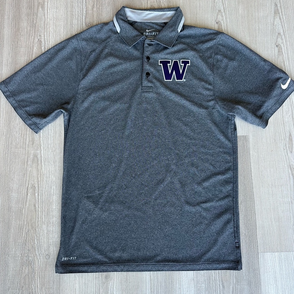 Washington Huskies Nike Dri Fit  Performance Polo Shirt - Mens Small S Gray UW